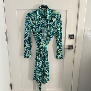 Calvin Klein Blue and Green Patterned Dress